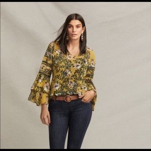 Cabi #5518 Floral Ruffle Bell Sleeve Chiffon Blouse